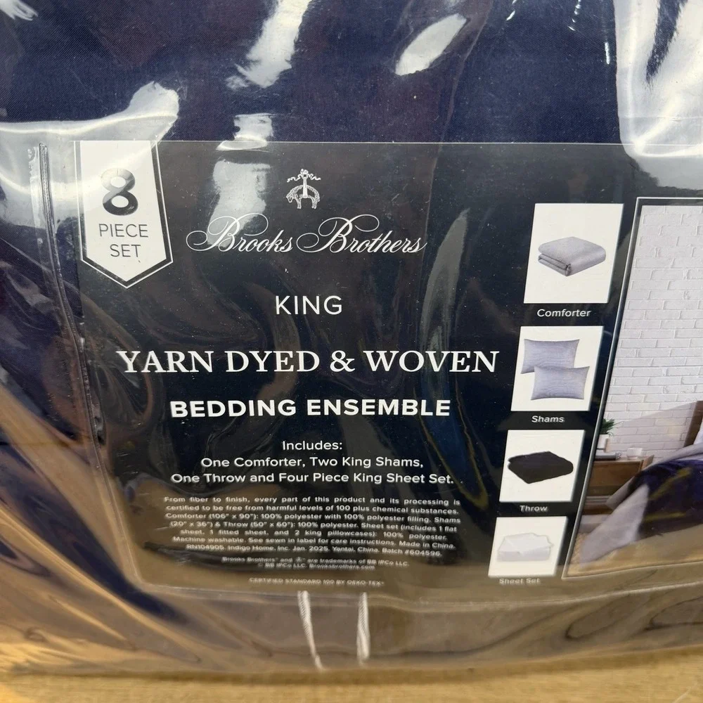 Brooks Brothers 8 Piece Bedding Sheet Sham Throw Set Blue & White Stripe KING